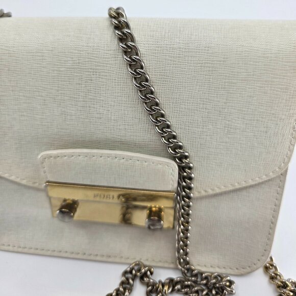 Furla Metropolis Mini Crossbody Bag White Saffiano Leather Gold Chain - Picture 3 of 14